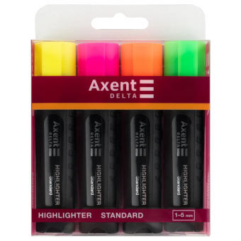 Купить Набор маркеров Delta Highlighter Standard «Axent», 1-5 мм, 4шт/уп, клиновидный  оптом